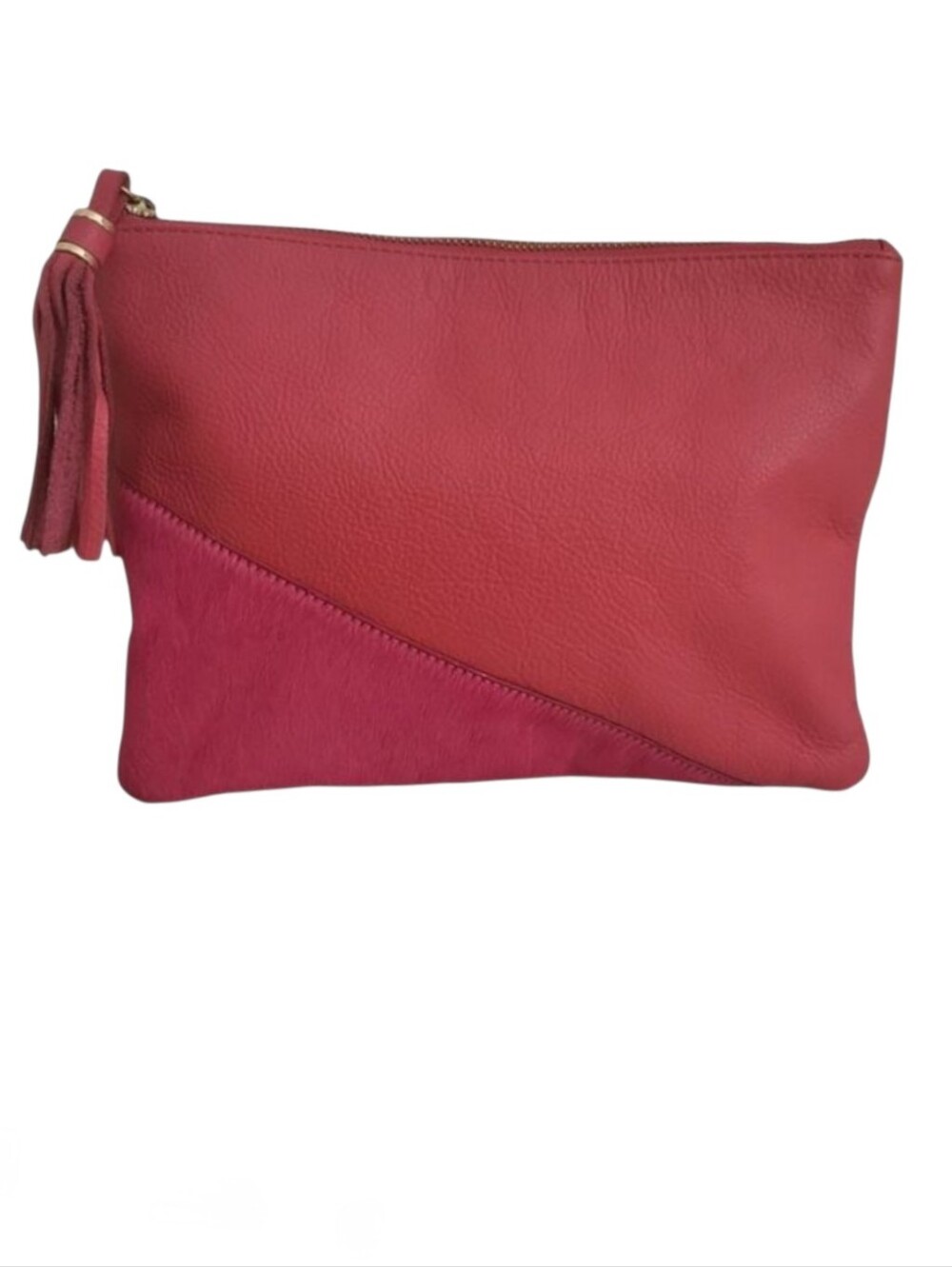 Chico's Pink Leather & Haircalf Colorblock Clutch